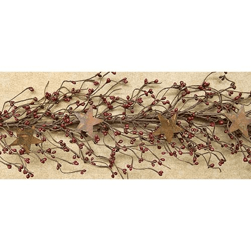 Burgundy and Gold Pip & 3-D Rusty Star Garland 40